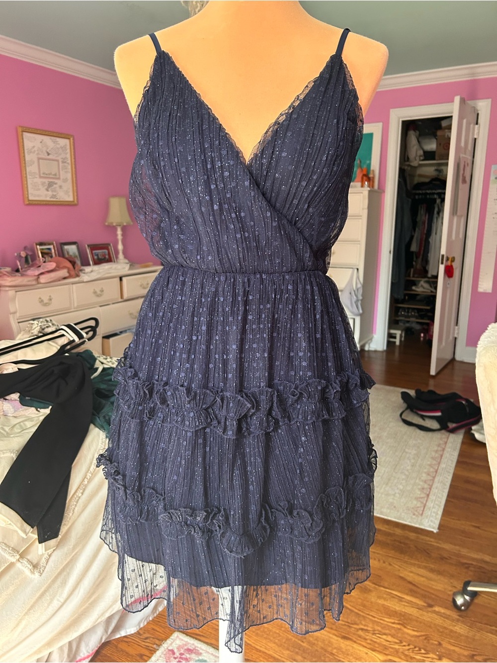 Speechless Navy Spaghetti-Strap Ruffle Mini Dress